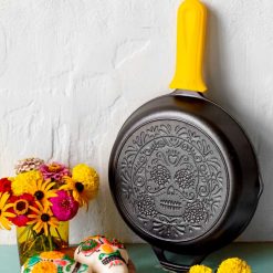 Lodge Ironware - Seasoned Cast Iron Sugar Skull Skillet with Deluxe Handle Holder