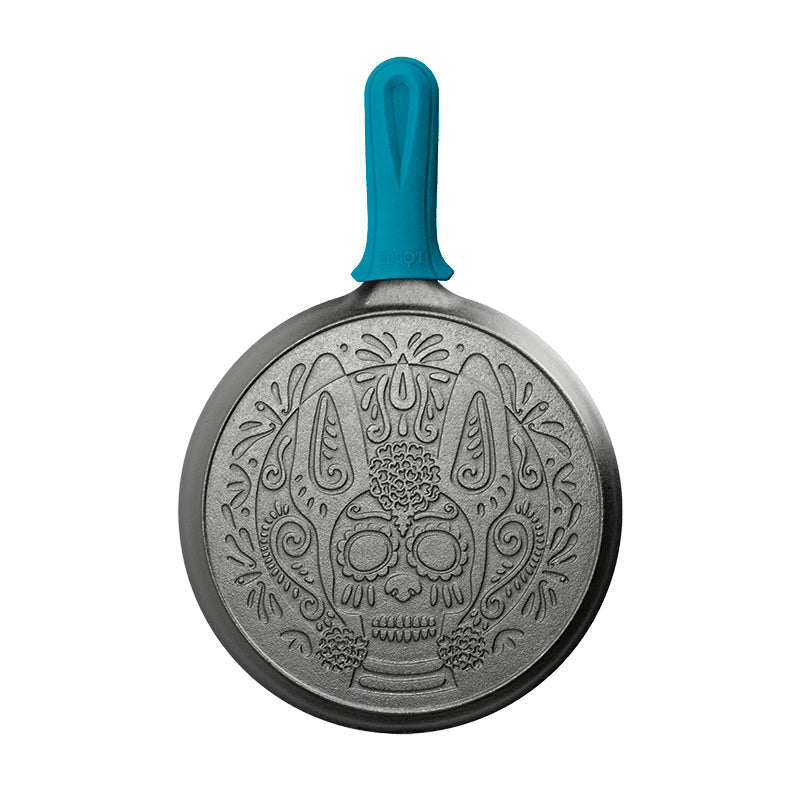 Lodge Castiron - 10.5 Inch Seasoned Cast Iron Xolo Sugar Skull Griddle with Deluxe Handle Holder - Image 7